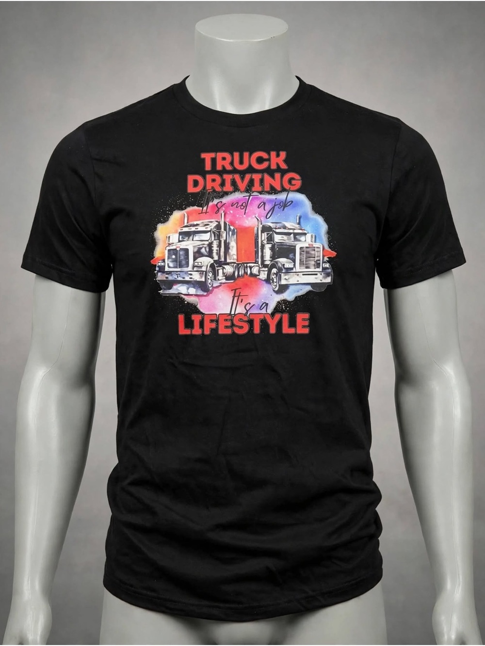 Men's Black Truck Driving Graphic Tee - Lifestyle Print